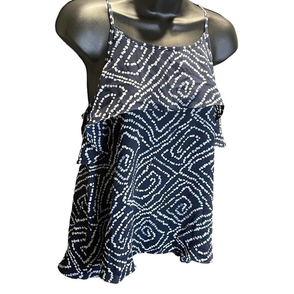 Loft Outlet Navy Ruffle Tank Top Size M - Picture 2 of 7
